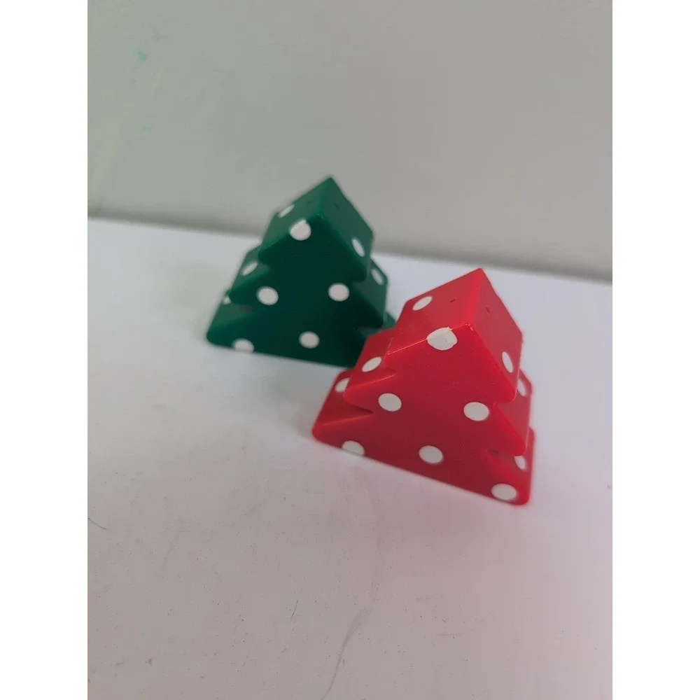 Plastic Red & Green‎ With White Polka Dot Christmas Tree Salt & Pepper Shakers